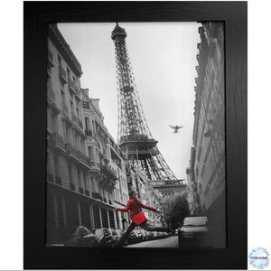 Framed Walk Art La Veste Rouge Eiffel Tower Paris Black White Art Wood Poster